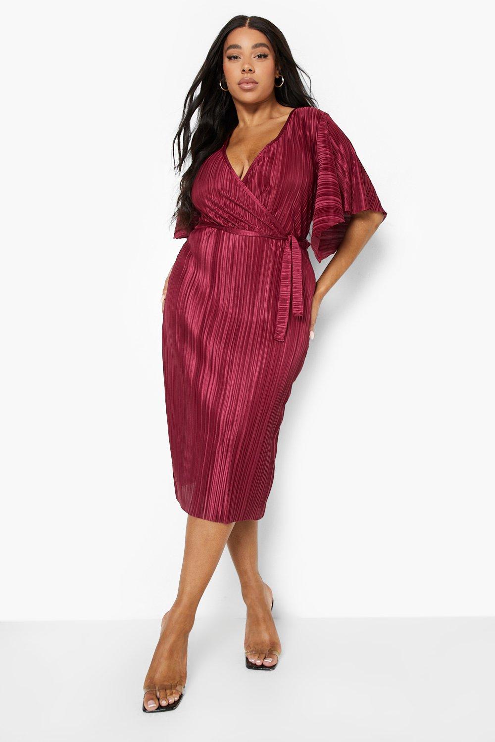 Women's Plus Plisse Wrap Midi Dress | Boohoo UK